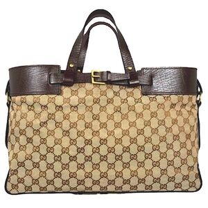 GUCCI Leather Canvas GG Monogram Horizontal Buckle Tote With GUCCI DUST BAG